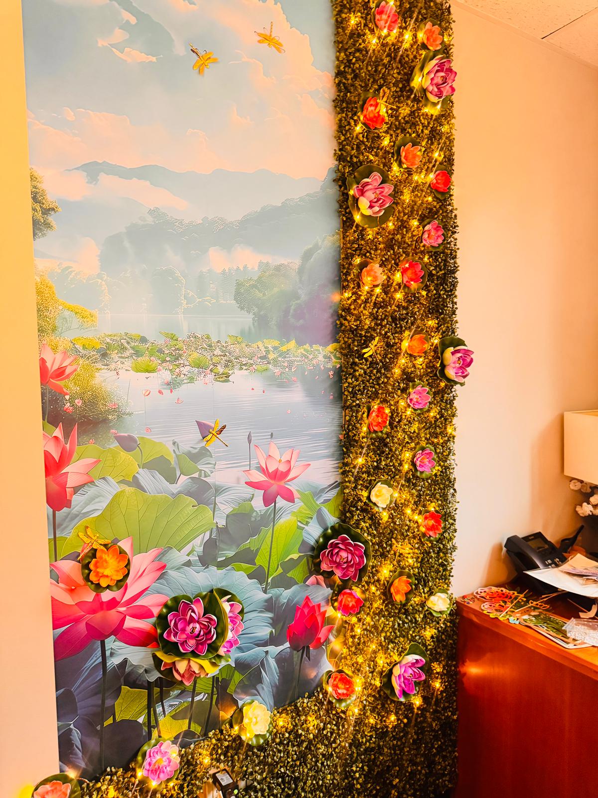 Close-up of lotus mural